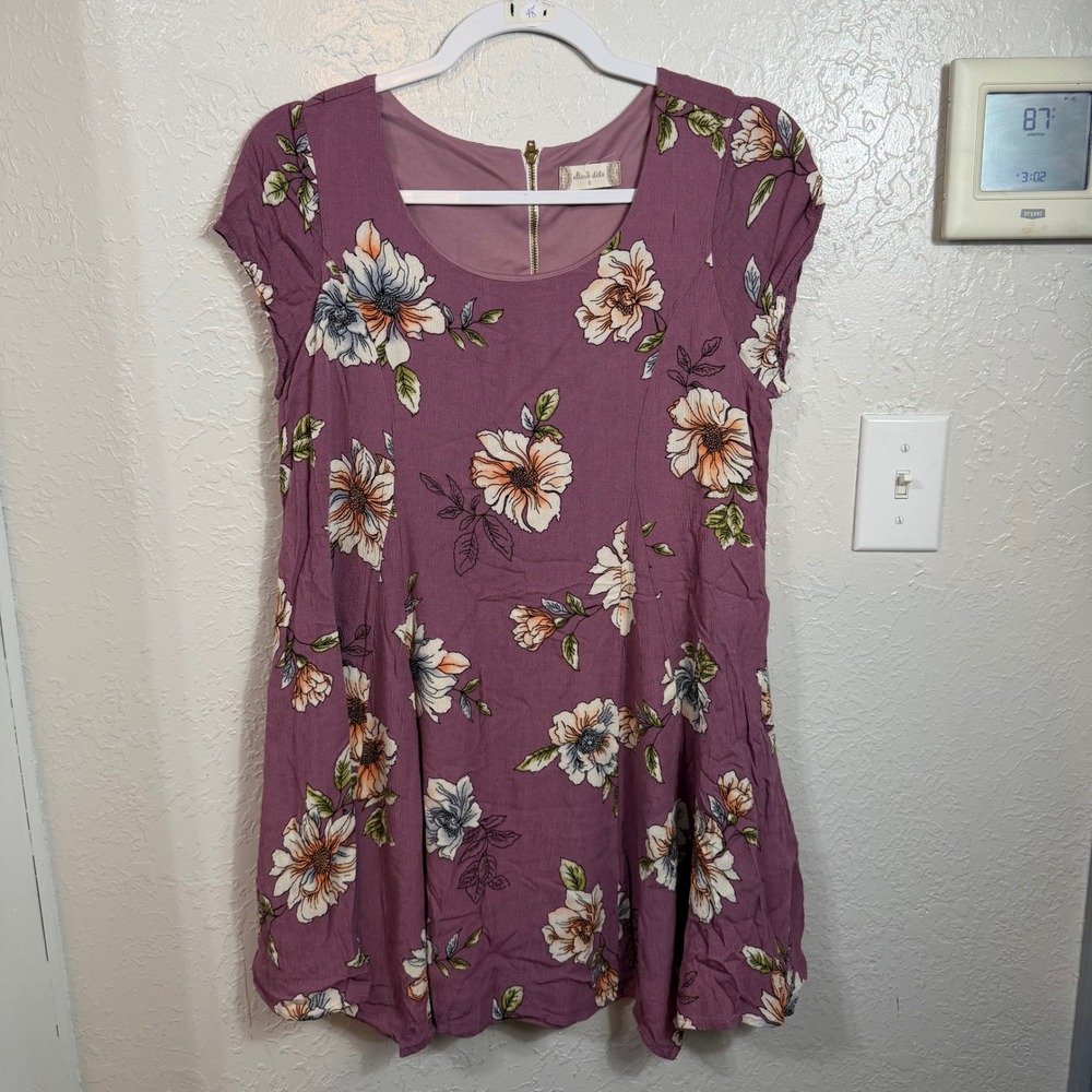 Altard State Jessa Floral Mini Dress Mauve Purple Short Sleeve Babydoll Small